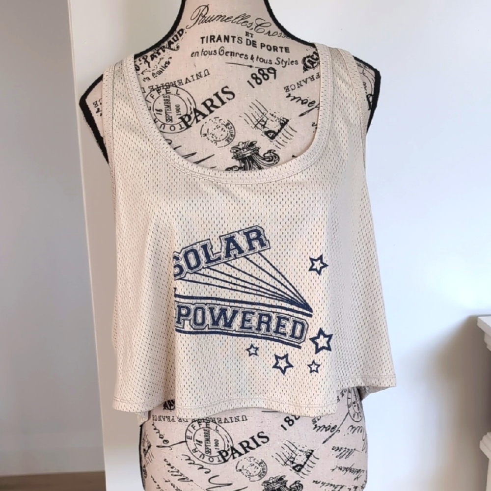 OFFLINE BY AERIE | Women's Cream "Solar Powered" Mesh Cropped Tank Top